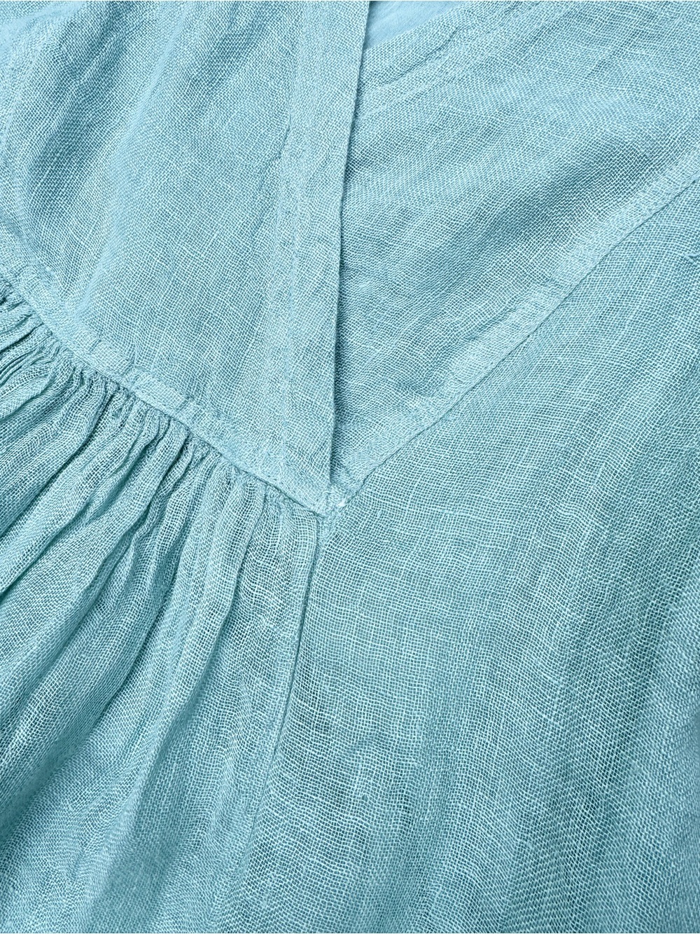Sundance Seafoam Blue Linen Wrap Front Babydoll Mini Dress - L - Picture 5 of 7